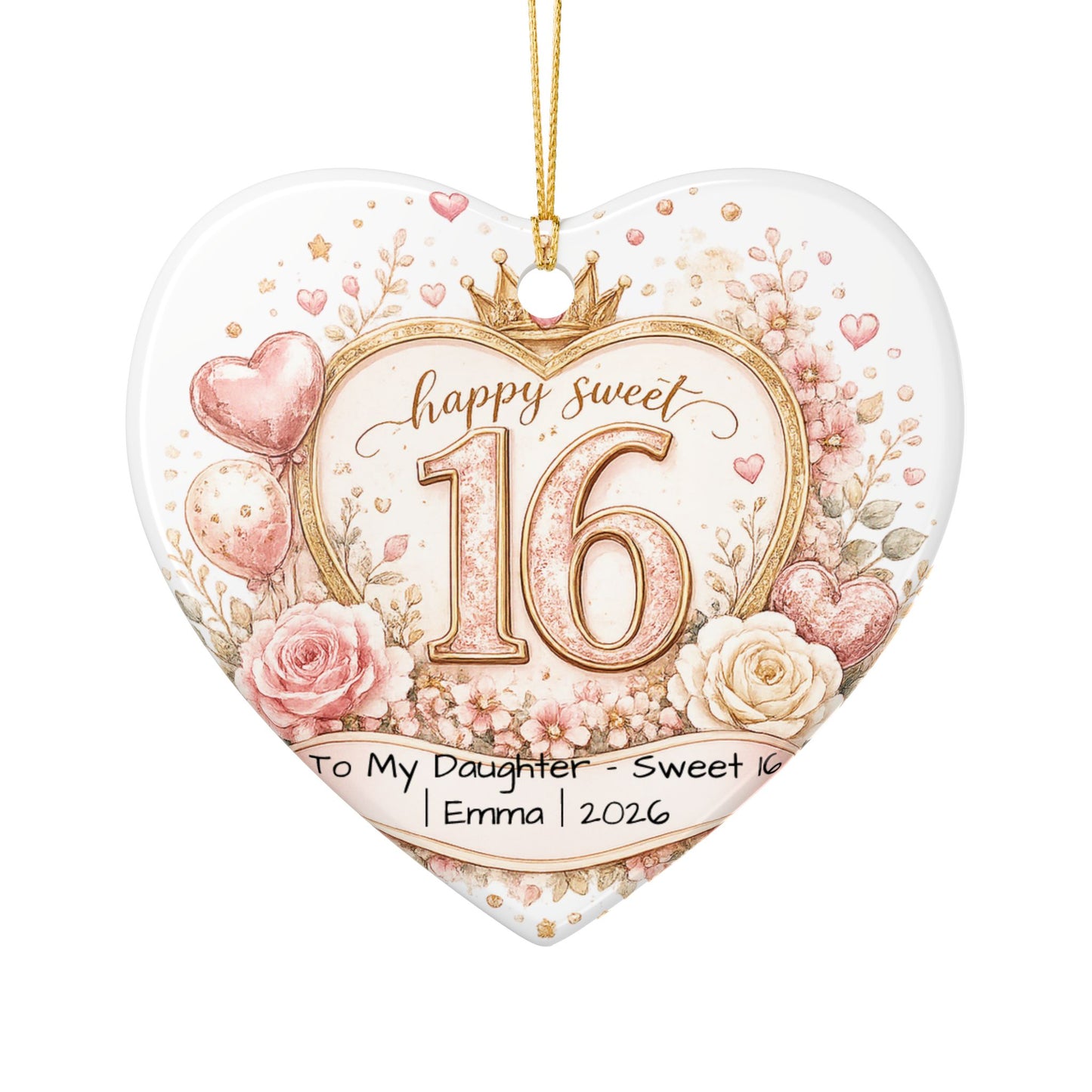 Sweet 16 Daughter Christmas Ornament Personalized with Name Year, Ceramic Keepsake, 16th Birthday Gift from Mom 2026