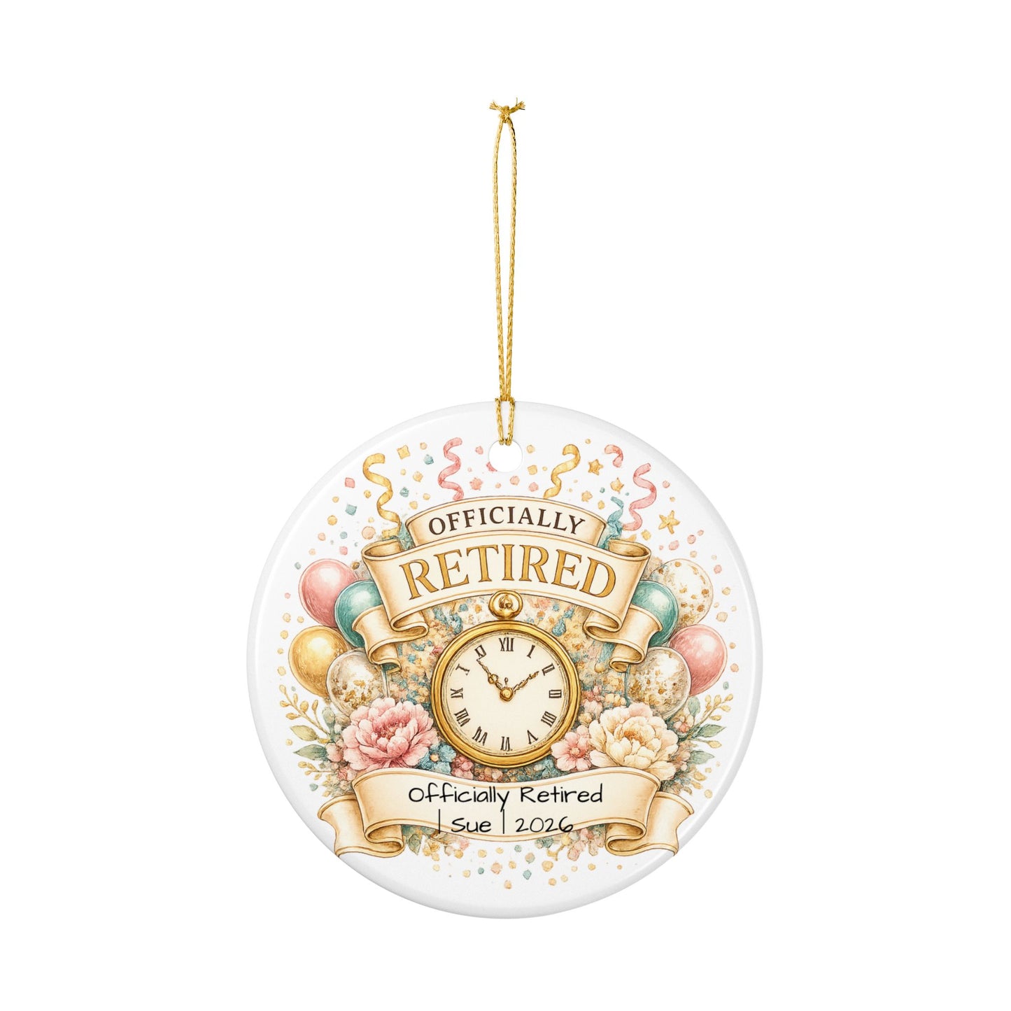 Officially Retired Christmas Ornament 2026 Personalized with Name, Ceramic Keepsake, Retirement Gift for Coworker