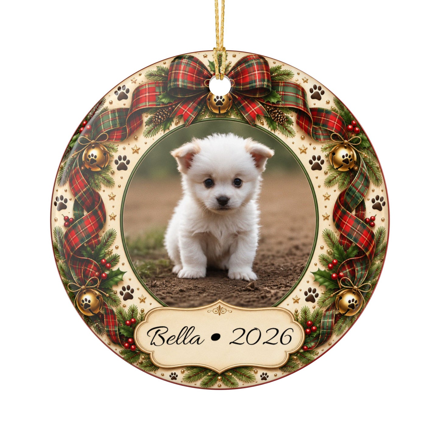 Personalized Puppy Photo 2026 Ceramic Ornament | Christmas Pet Keepsake