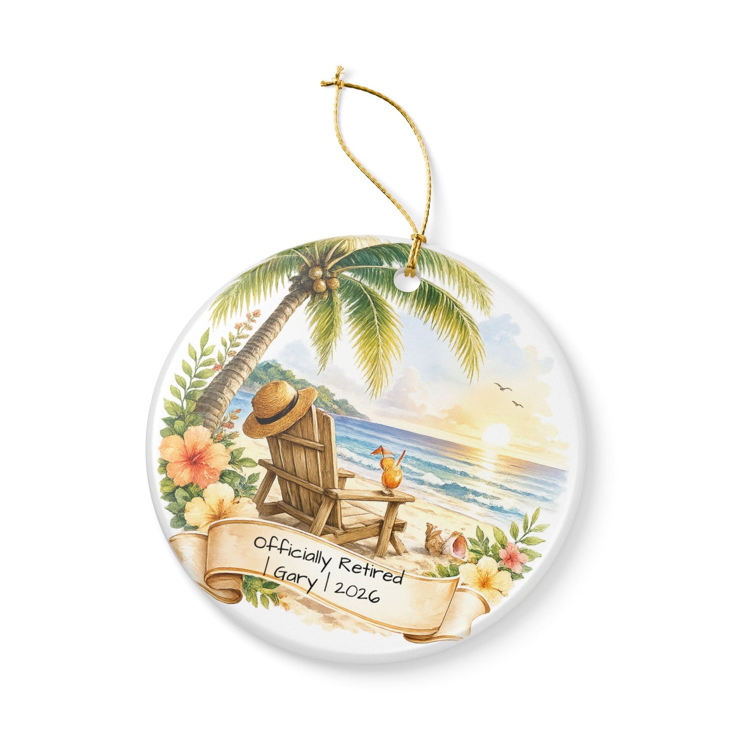 Retirement Christmas Ornament 2026 Personalized with Name, Beach Ceramic Keepsake, Officially Retired Gift, Coworker