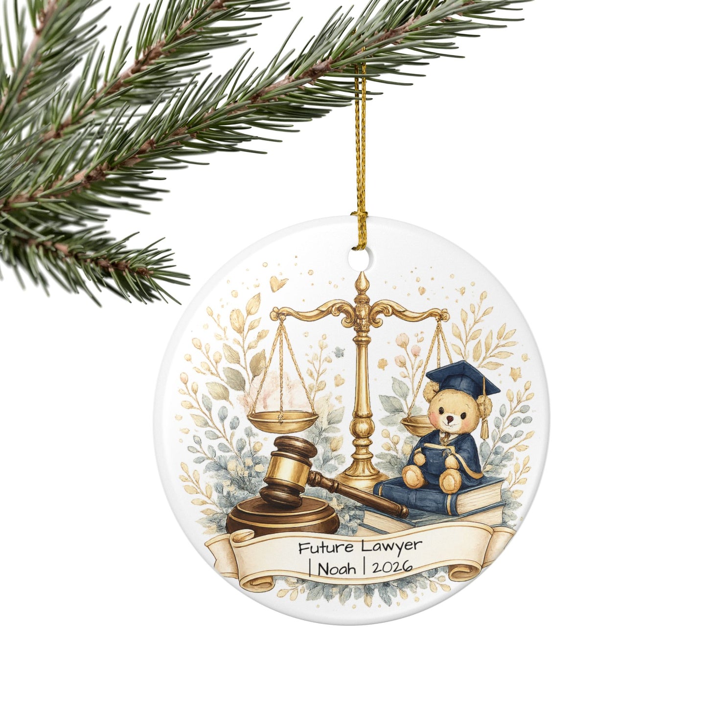 Future Lawyer Christmas Ornament Personalized with Name, Cute Ceramic Keepsake, Kids Attorney Gift, Baby Gift 2026