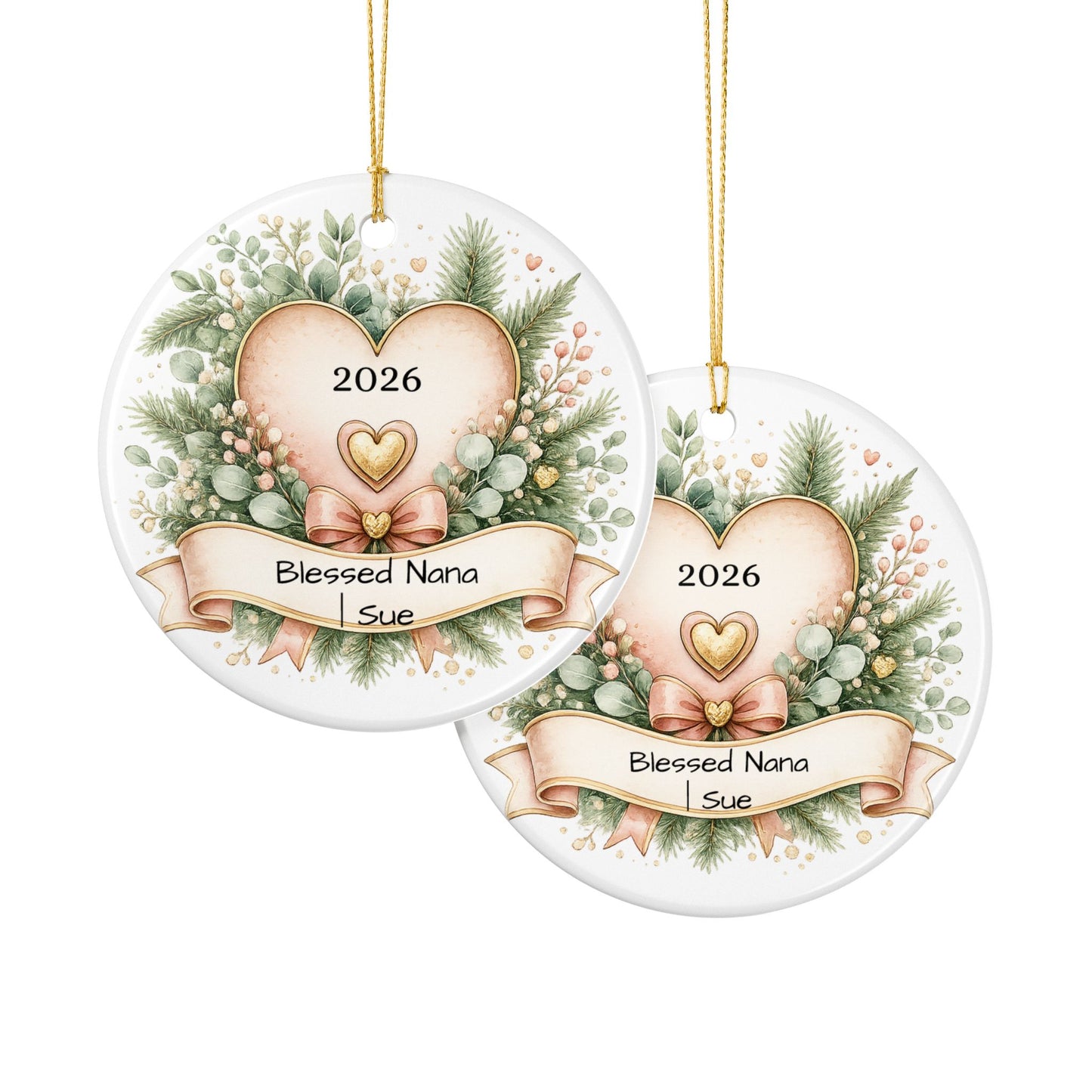 Blessed Nana Christmas Ornament Personalized with Name, Floral Ceramic Keepsake, Gift for Nana Grandma 2026