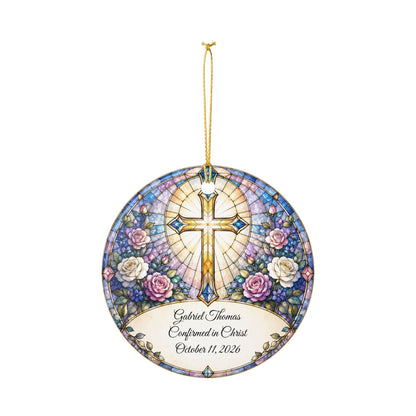 Stained Glass Baptism Ornament Personalized, Church Window Christening Keepsake with Name, Ceramic Religious Gift, Confirmation Ornament