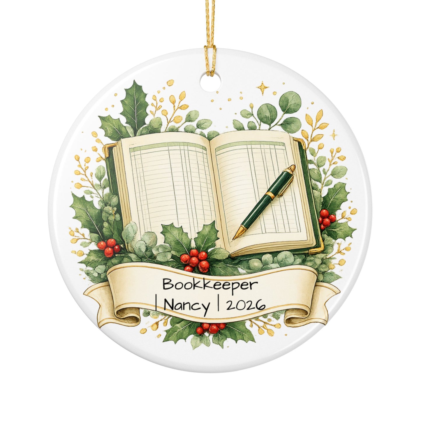 Bookkeeper Christmas Ornament Personalized with Name, Ceramic Keepsake, Bookkeeper Gift, Accounting Appreciation 2026