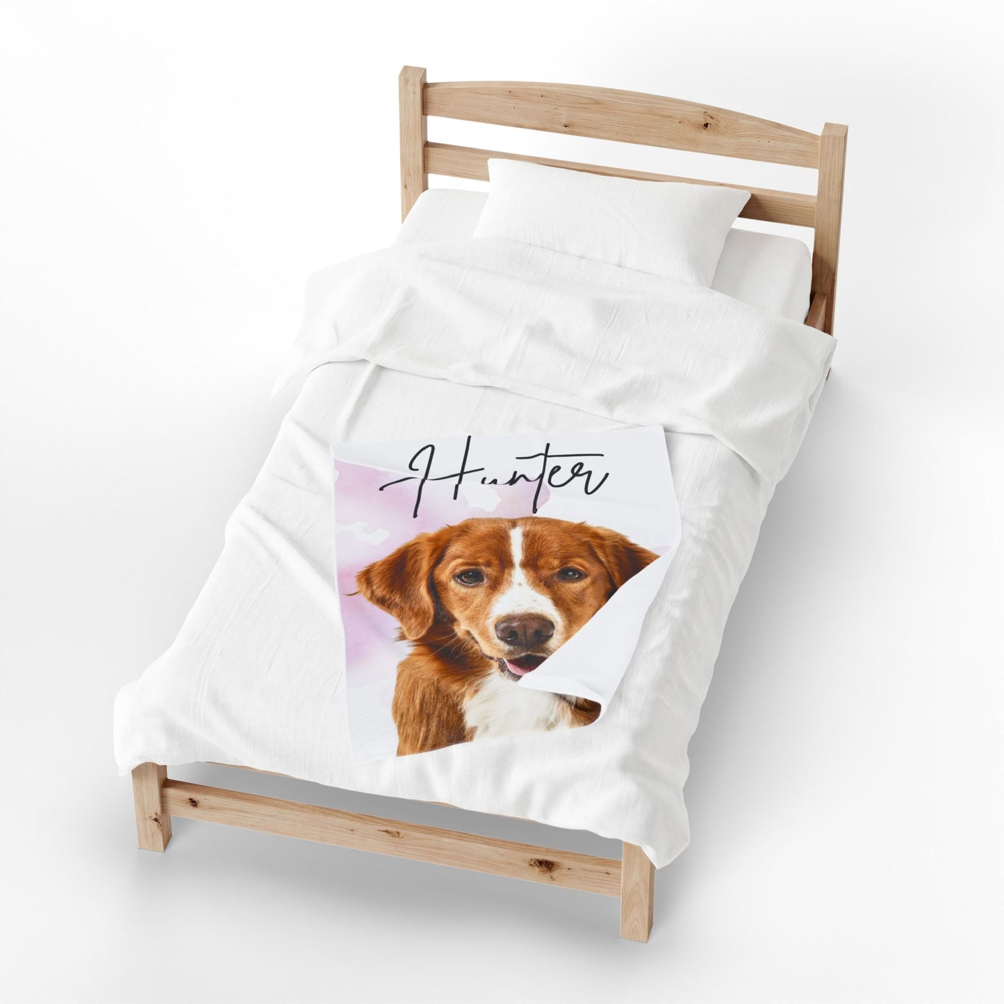 Personalized Dog Portrait Velveteen Plush Blanket | Custom Name Pet Blanket
