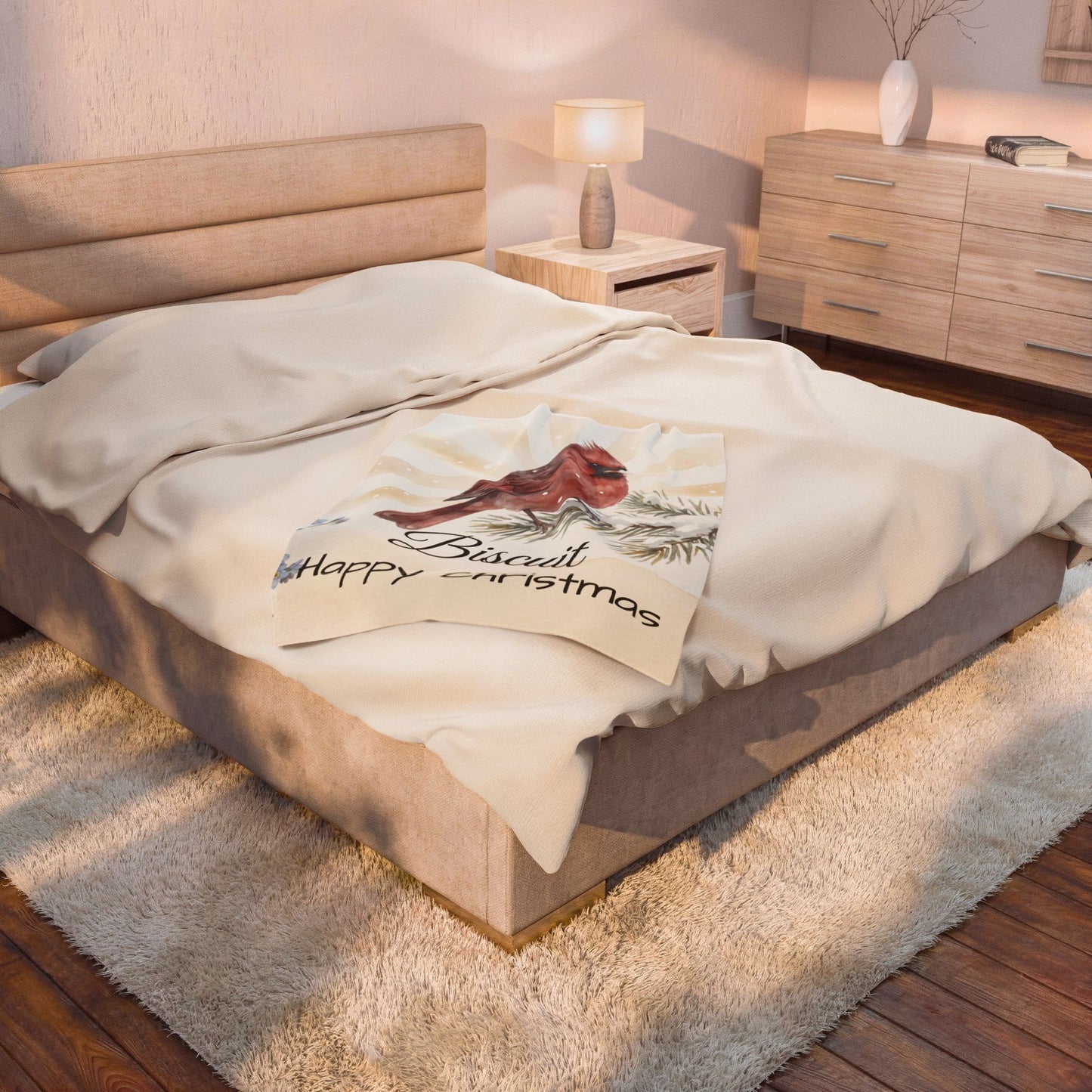 Copy of Bearded Man Portrait Velveteen Plush Blanket | Holiday Script "Happy Christmas"