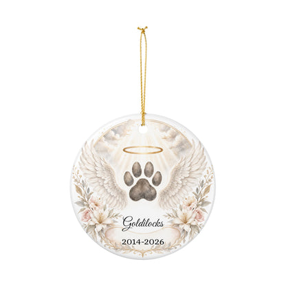 Pet Memorial Ornament Personalized, Paw Print Angel Wings Keepsake with Name, Dog Cat Loss Sympathy Gift, Remembrance