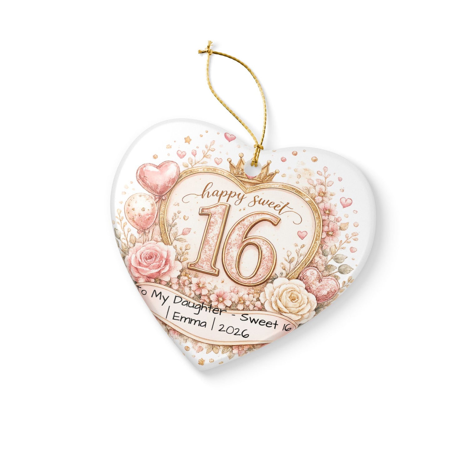 Sweet 16 Daughter Christmas Ornament Personalized with Name Year, Ceramic Keepsake, 16th Birthday Gift from Mom 2026