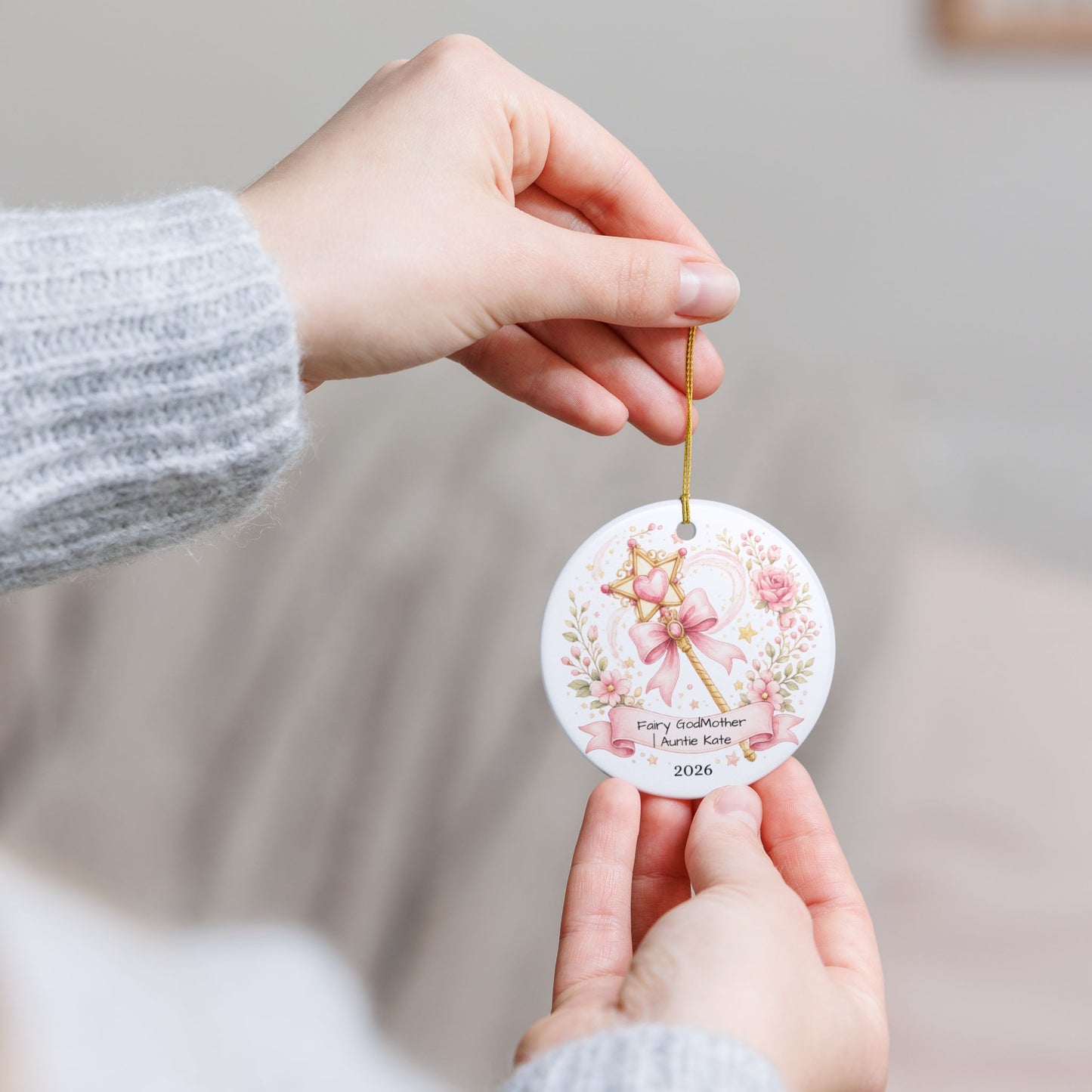 Fairy Godmother Christmas Ornament Personalized, Cute Ceramic Keepsake with Name, Whimsical Godmother Gift 2026