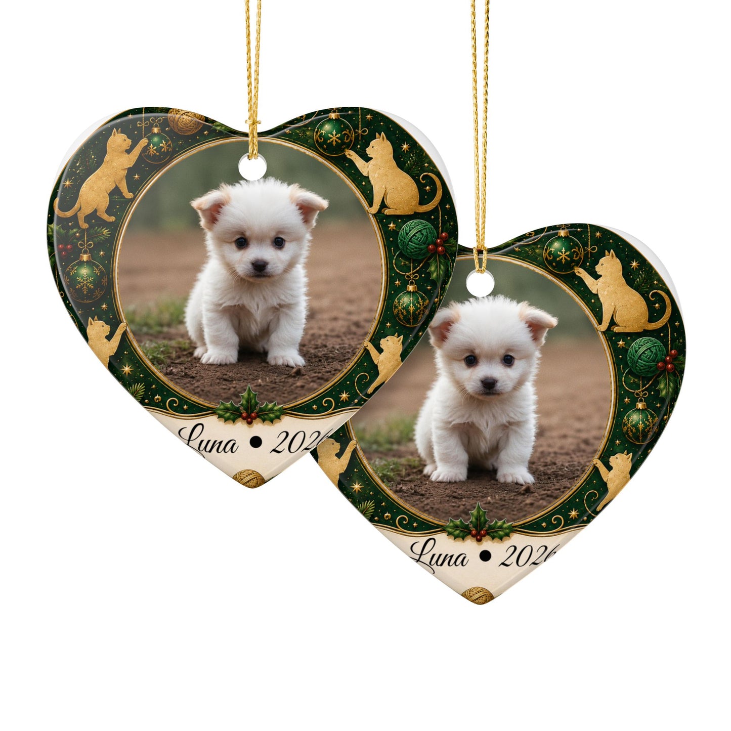 Personalized Puppy Photo Ornament, Ceramic Christmas Ornament | Cat Motif