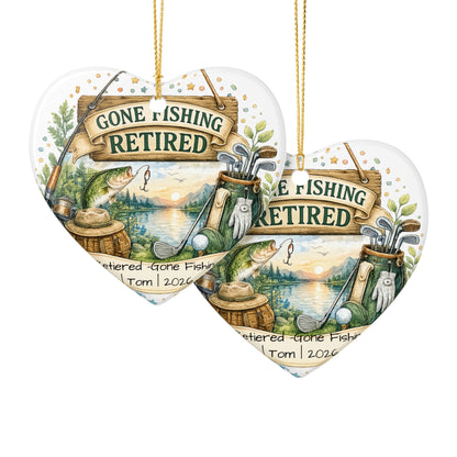 Retirement Ornament 2026 Personalized with Name, Fishing Golf Ceramic Keepsake, Retired Gift for Him, Dad Grandpa