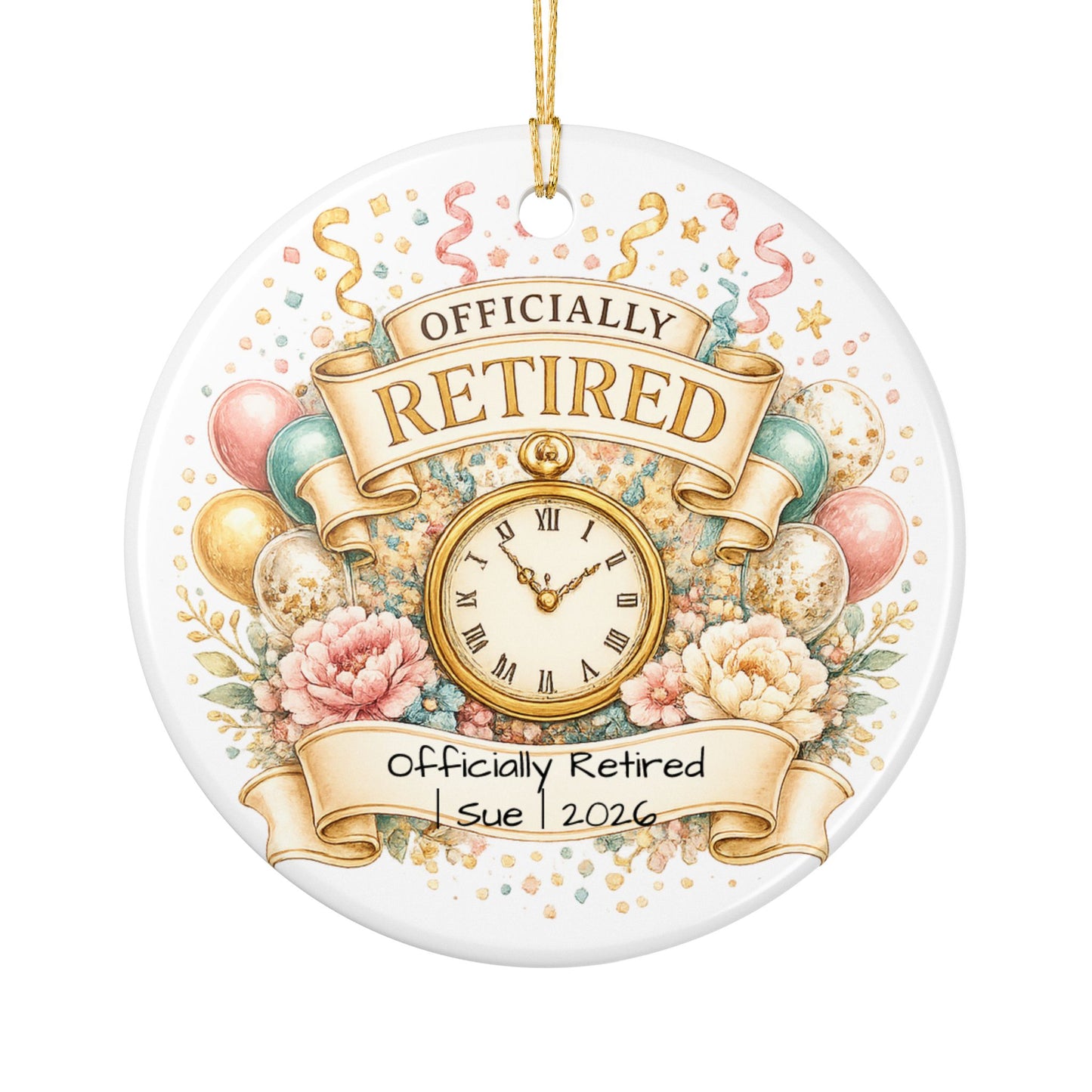 Officially Retired Christmas Ornament 2026 Personalized with Name, Ceramic Keepsake, Retirement Gift for Coworker