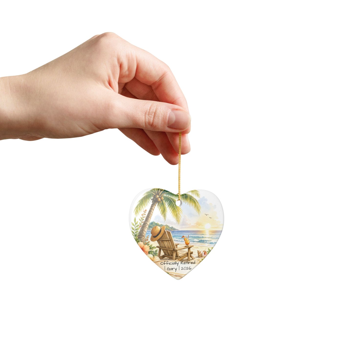 Retirement Christmas Ornament 2026 Personalized with Name, Beach Ceramic Keepsake, Officially Retired Gift, Coworker