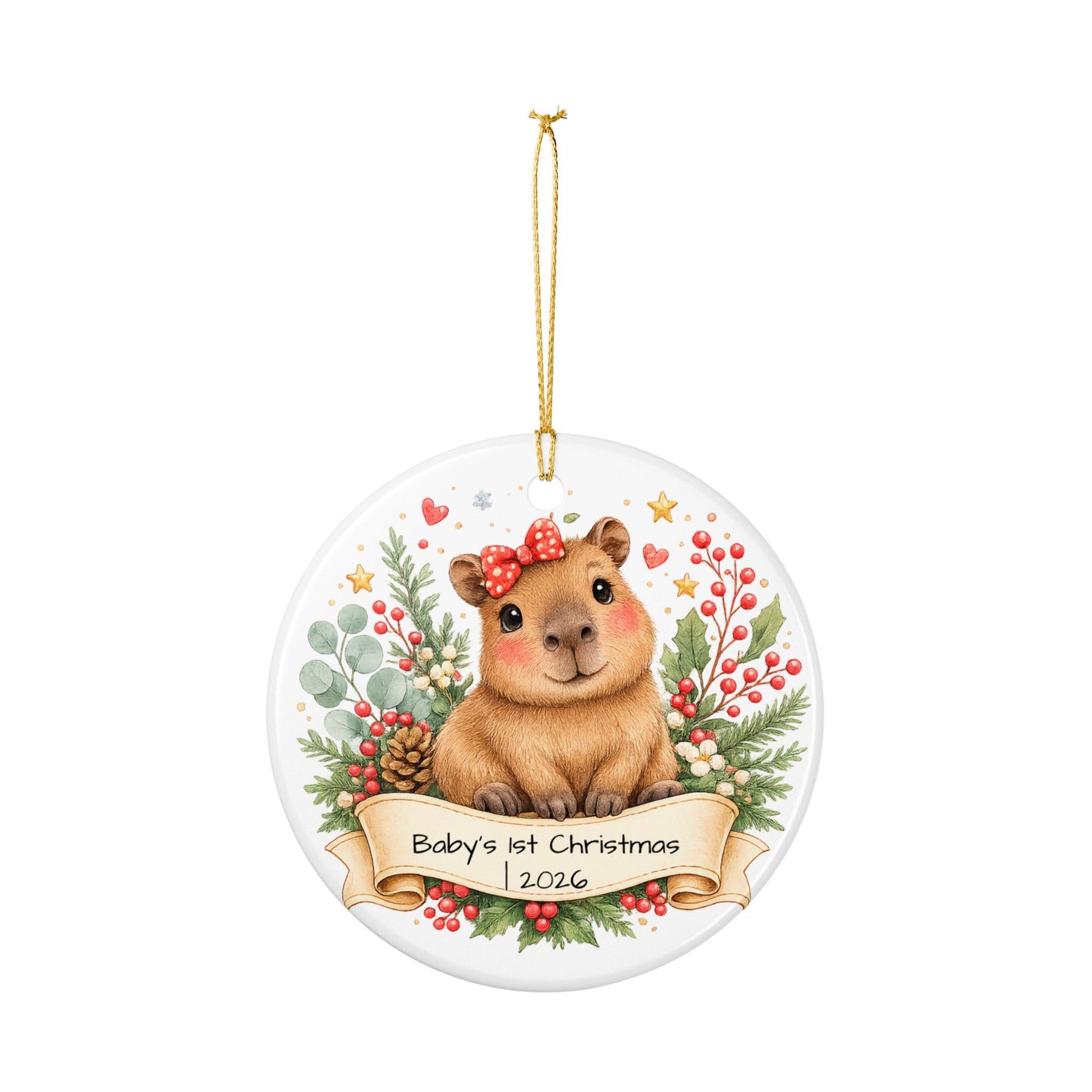 Baby Capybara Christmas Ornament Personalized with Name, Cute Ceramic Keepsake, Kids Capybara Lover Gift 2026