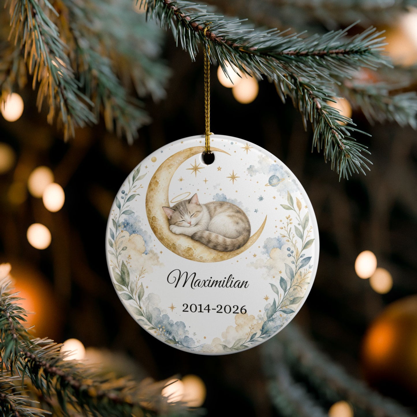 Cat Memorial Ornament Personalized with Name, Cat Angel Remembrance Keepsake, Loss of Cat Sympathy Gift, Pet Memorial