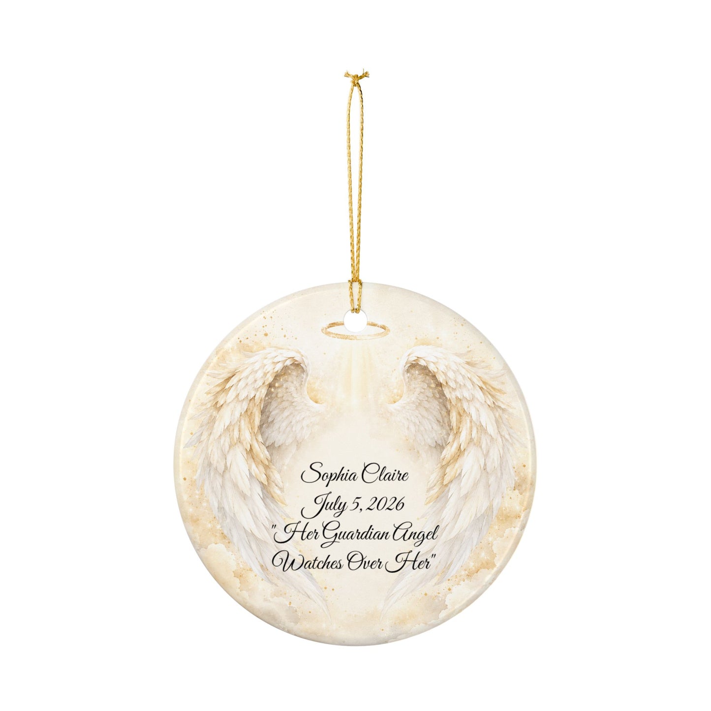 Guardian Angel Baptism Ornament with Name, Personalized Angel Wings Christening Keepsake, Ceramic God Bless Baby Gift, Godchild Ornament