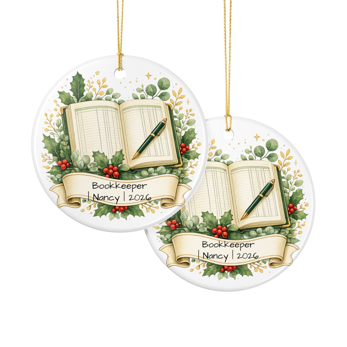 Bookkeeper Christmas Ornament Personalized with Name, Ceramic Keepsake, Bookkeeper Gift, Accounting Appreciation 2026