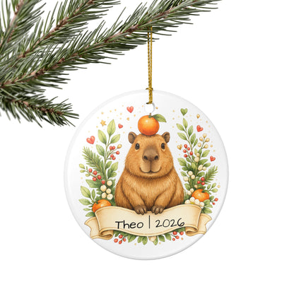 Capybara with Orange Christmas Ornament Personalized, Cute Ceramic Keepsake with Name, Funny Capybara Gift 2026