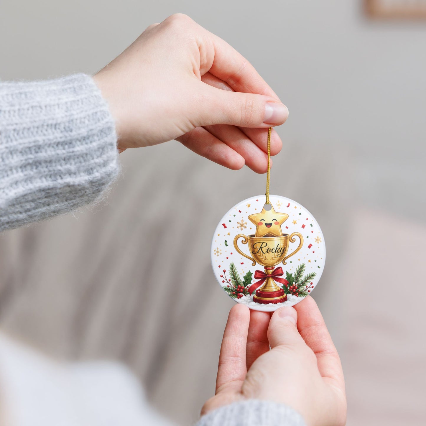 Cute Trophy Star Christmas ornament | Ceramic Ornament