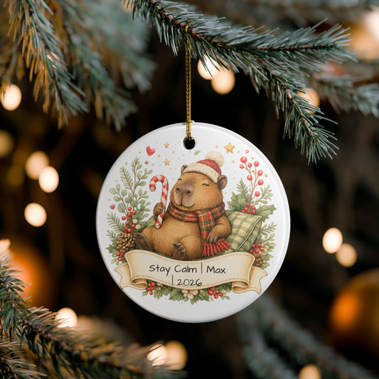 Funny Capybara Christmas Ornament Personalized with Name, Cute Ceramic Keepsake, Stay Calm Capybara Gift 2026