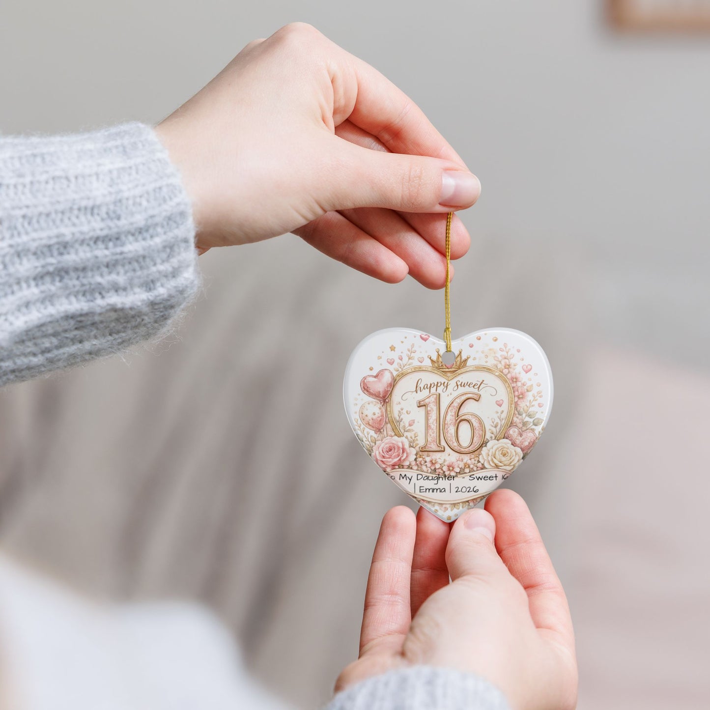 Sweet 16 Daughter Christmas Ornament Personalized with Name Year, Ceramic Keepsake, 16th Birthday Gift from Mom 2026
