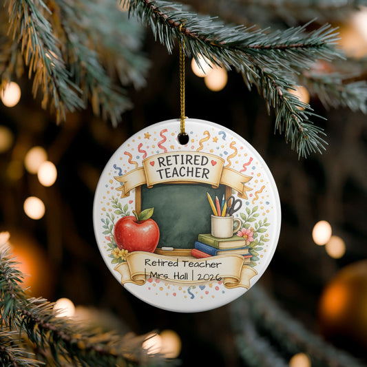 Retired Teacher Christmas Ornament 2026 Personalized, Ceramic Keepsake with Name, Teacher Retirement Gift 2026