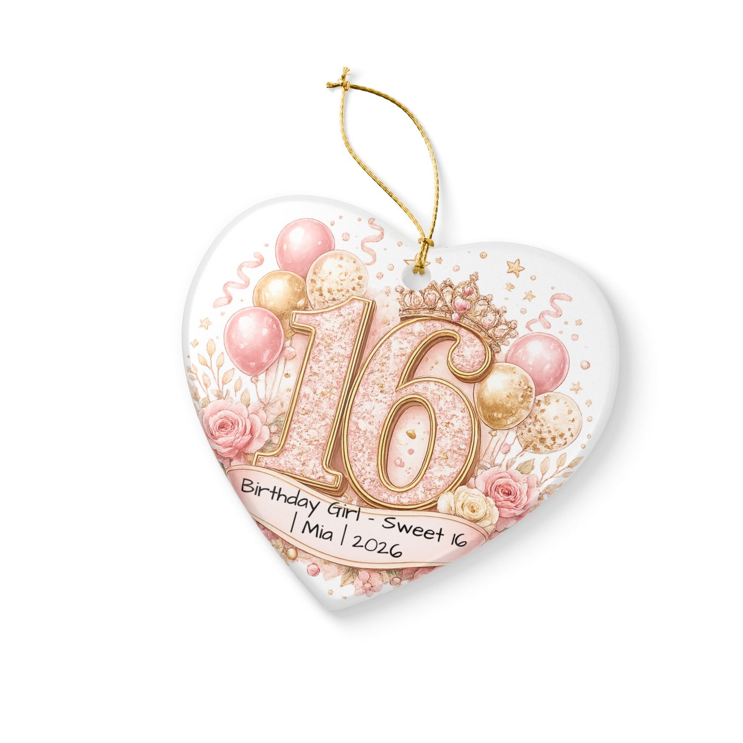 Sweet 16 Birthday Girl Ornament Personalized with Name Year, Ceramic Keepsake, 16th Birthday Gift for Her 2026