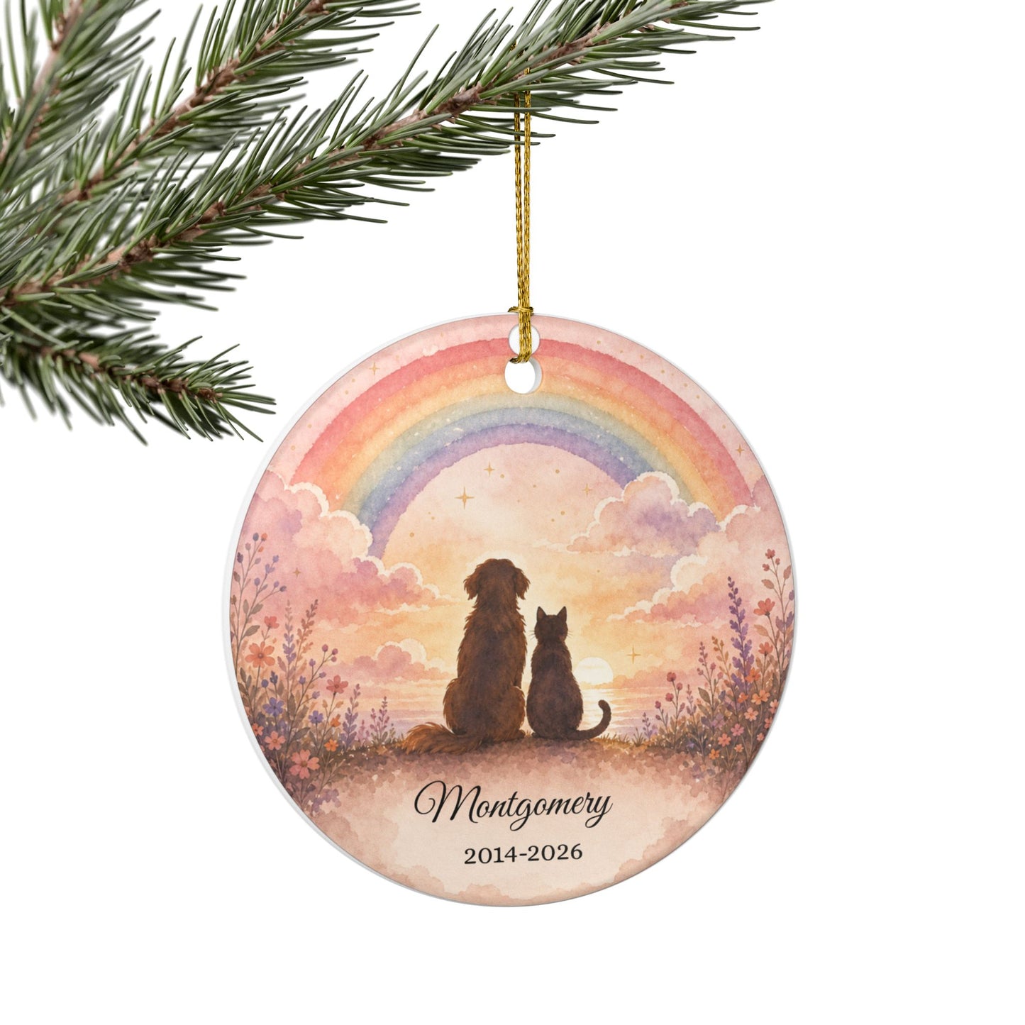 Pet Memorial Ornament Personalized, Rainbow Bridge Keepsake with Name, Dog Cat Remembrance Gift, Pet Loss Sympathy