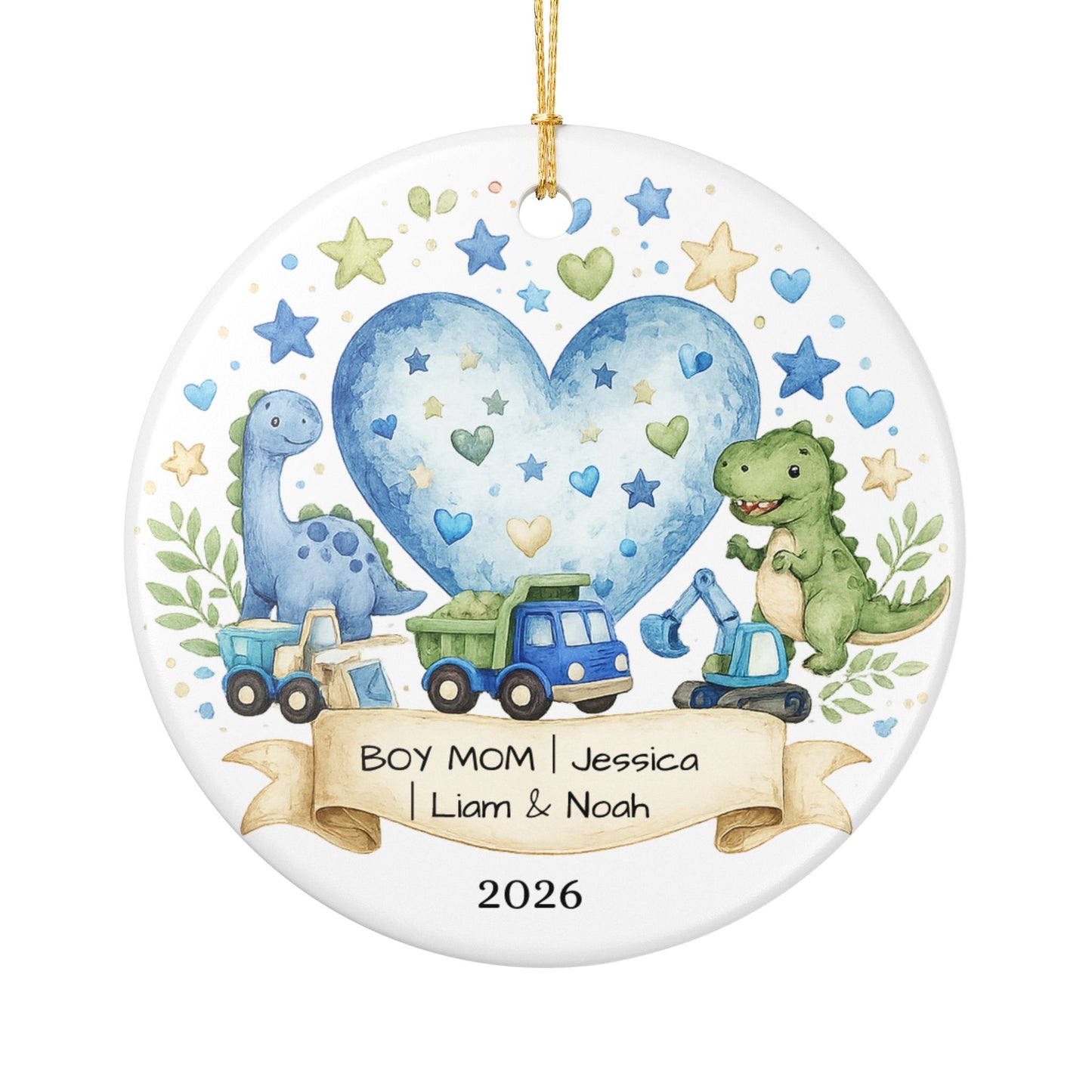 Boy Mom Christmas Ornament Personalized with Names, Ceramic Keepsake, Boy Mom Gift, Mother of Boys Gift 2026