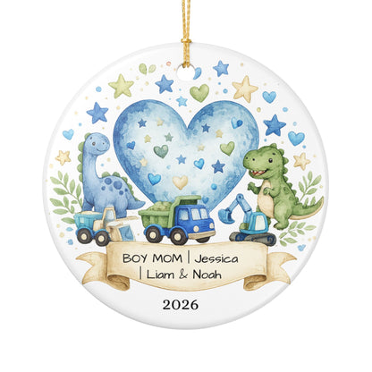 Boy Mom Christmas Ornament Personalized with Names, Ceramic Keepsake, Boy Mom Gift, Mother of Boys Gift 2026