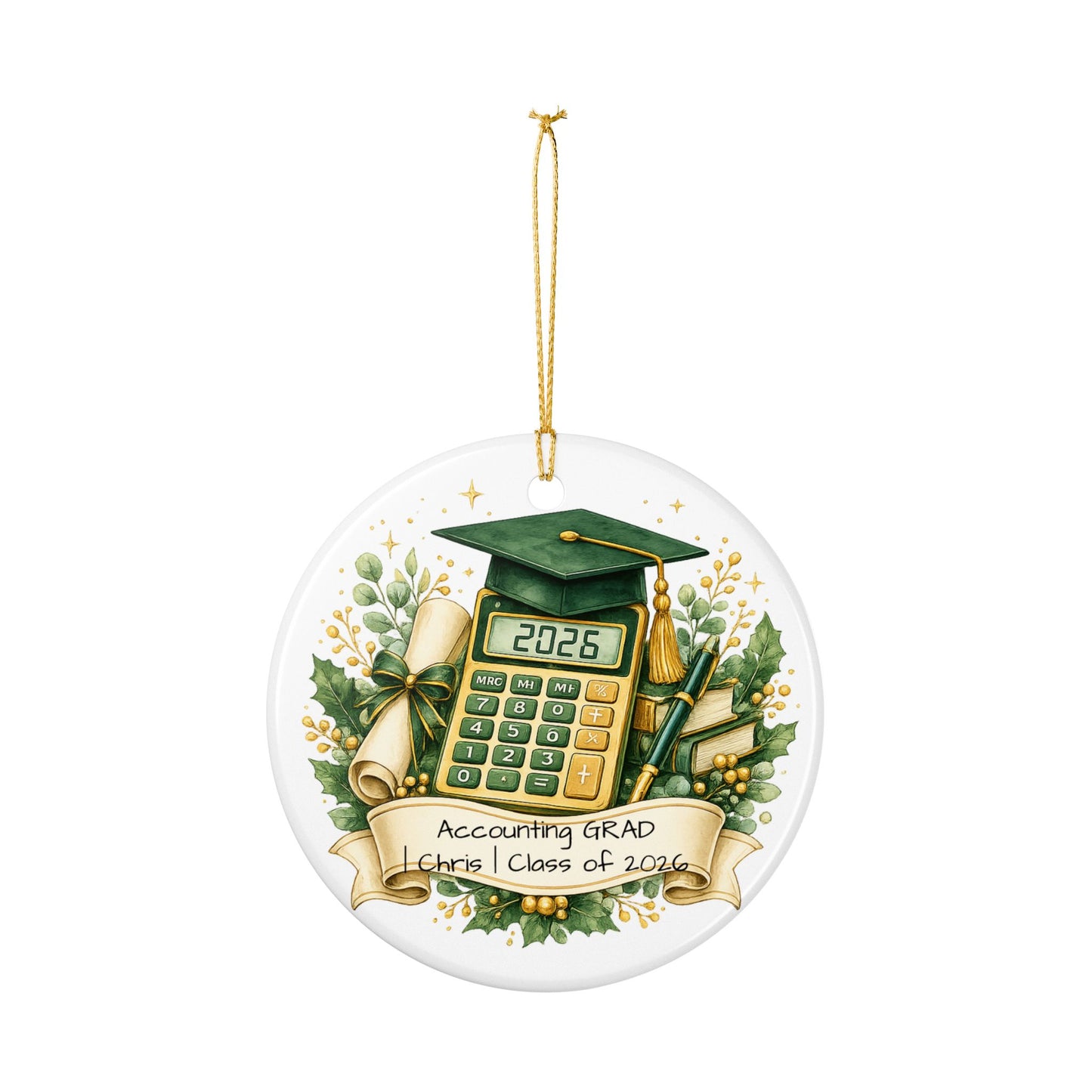 Accounting Graduate Ornament 2026 Personalized, Ceramic Keepsake with Name, Accounting Grad Gift, Future CPA Gift