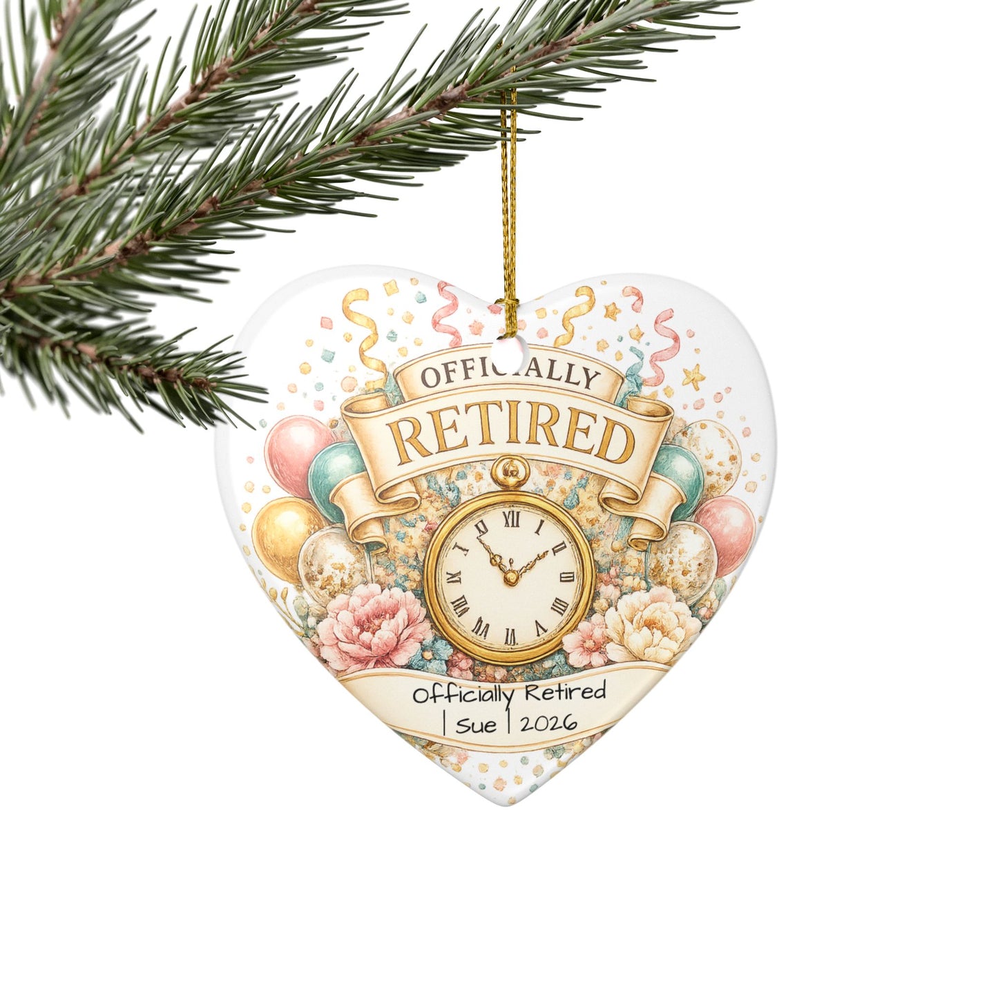 Officially Retired Christmas Ornament 2026 Personalized with Name, Ceramic Keepsake, Retirement Gift for Coworker