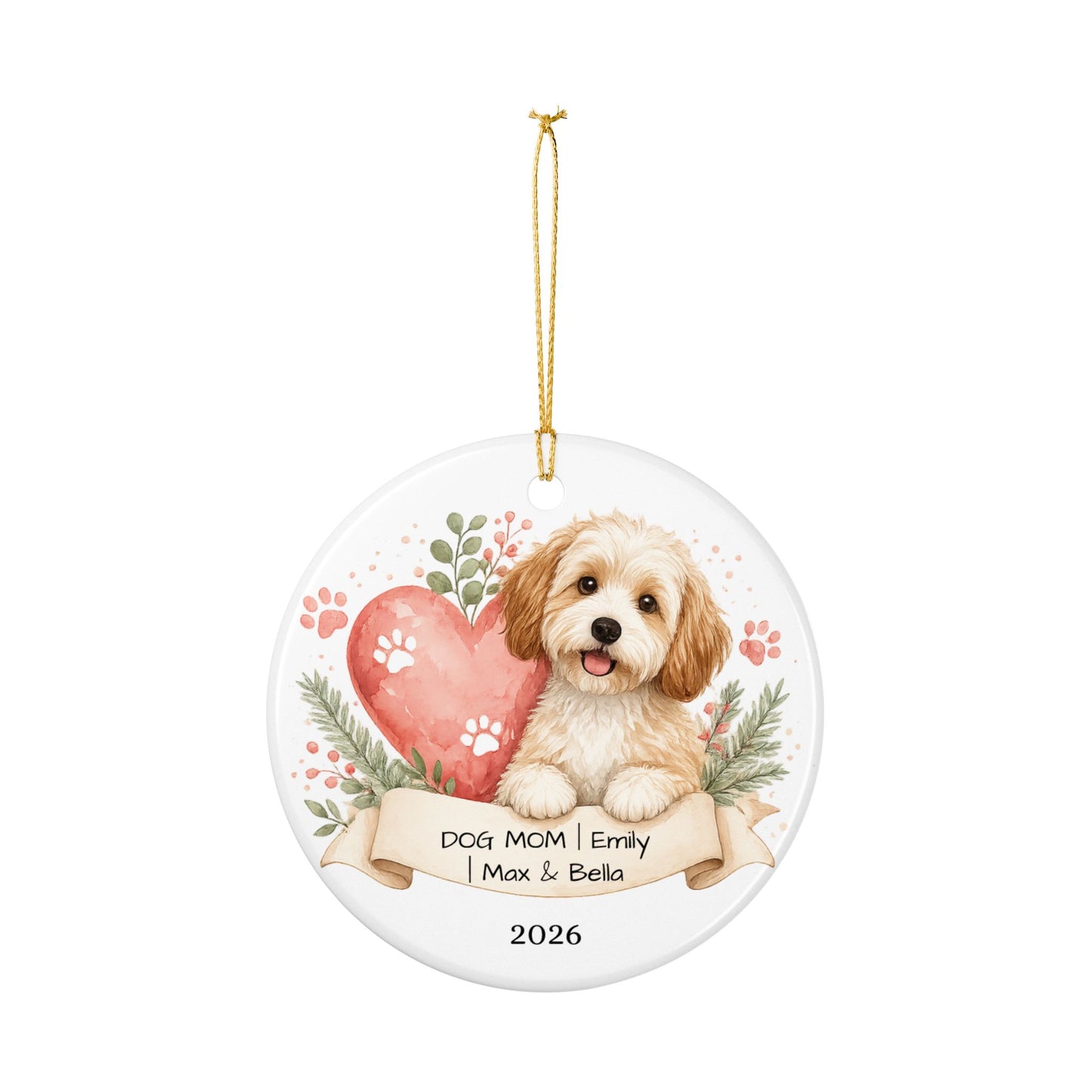 Dog Mom Christmas Ornament Personalized with Name, Ceramic Keepsake, Dog Mom Gift, Gift for Dog Lover Her 2026
