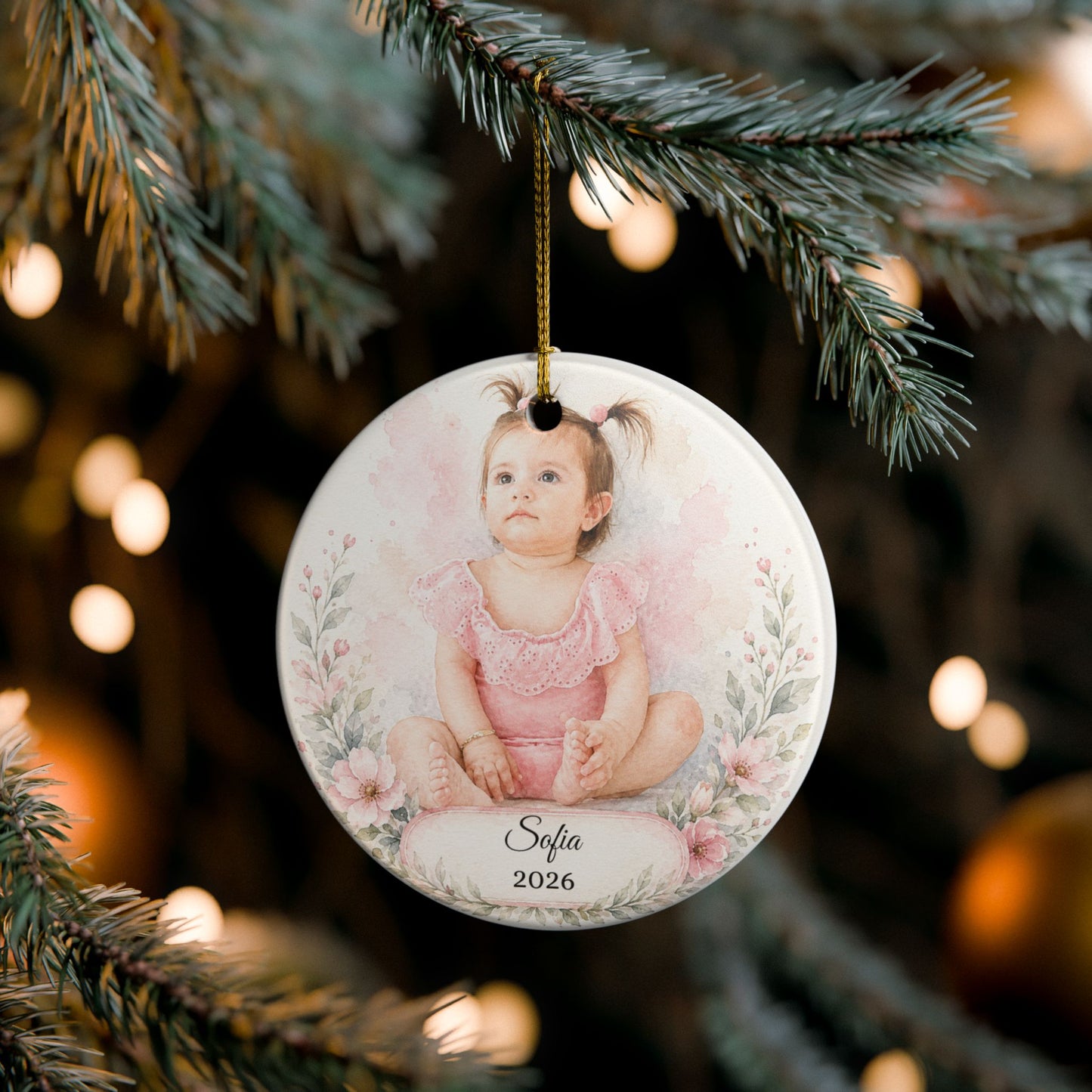 Personalized Baby Portrait Ornament ceramic keepsake | Photo Name Year
