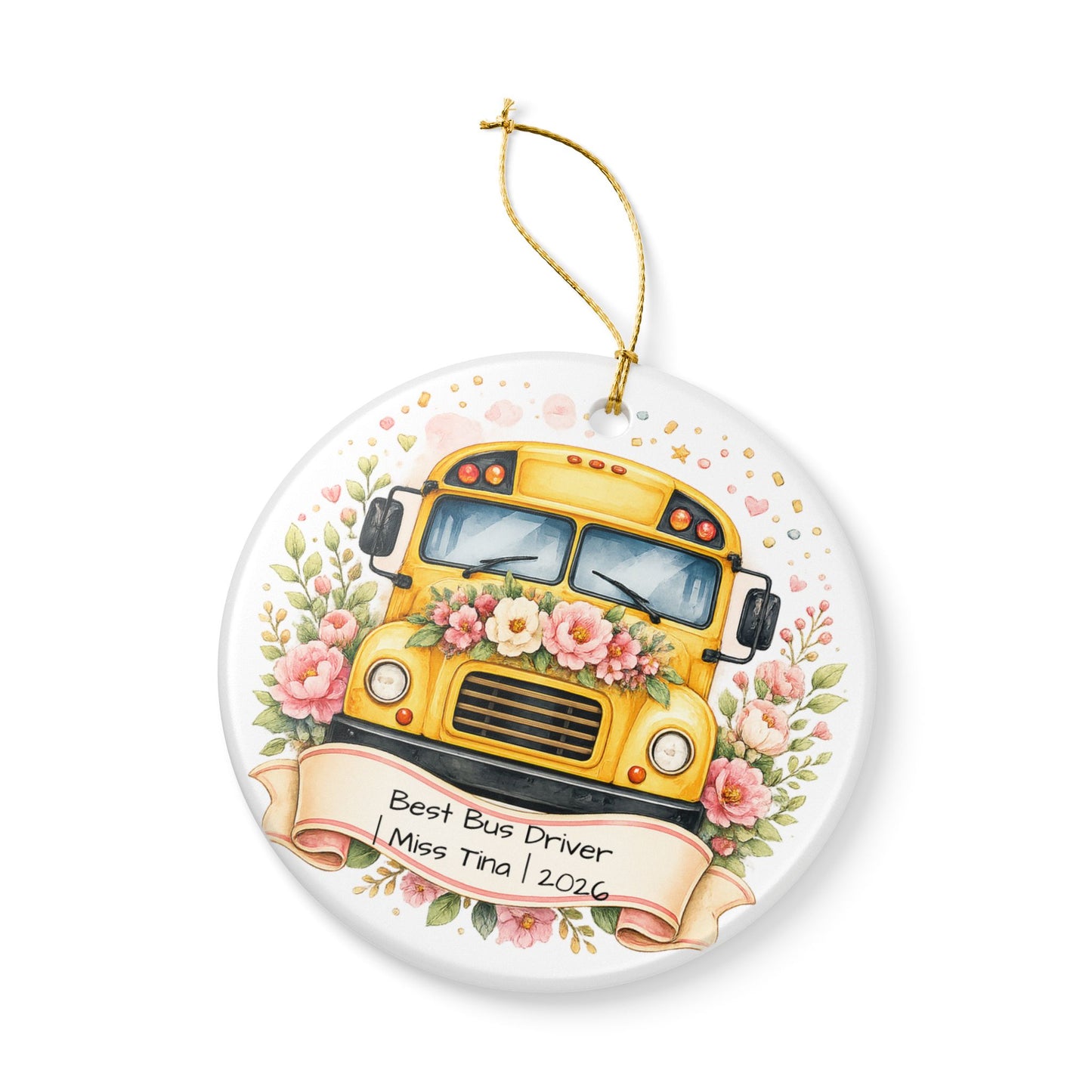 Female Bus Driver Christmas Ornament Personalized with Name, Ceramic Keepsake, Bus Driver Gift for Her 2026