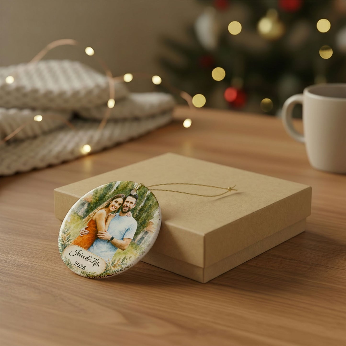 Personalized Couple Photo Ornament Ceramic Ornament | Custom Name & Year