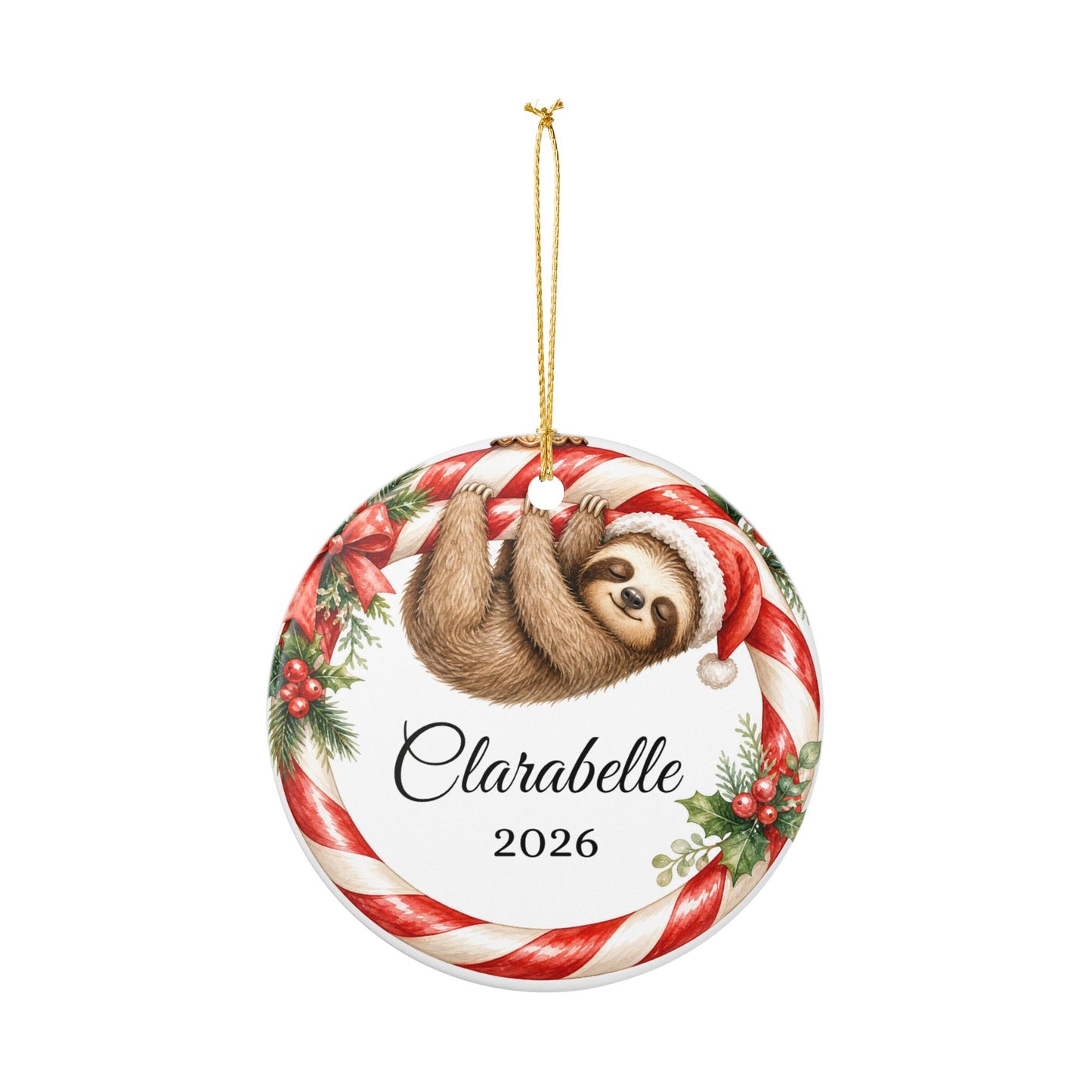 Baby First Christmas Ornament Personalized, Sloth Candy Cane Keepsake with Name 2026, Funny New Baby Gift Ornament