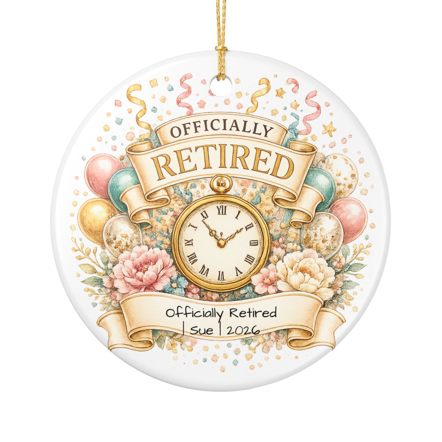 Officially Retired Christmas Ornament 2026 Personalized with Name, Ceramic Keepsake, Retirement Gift for Coworker