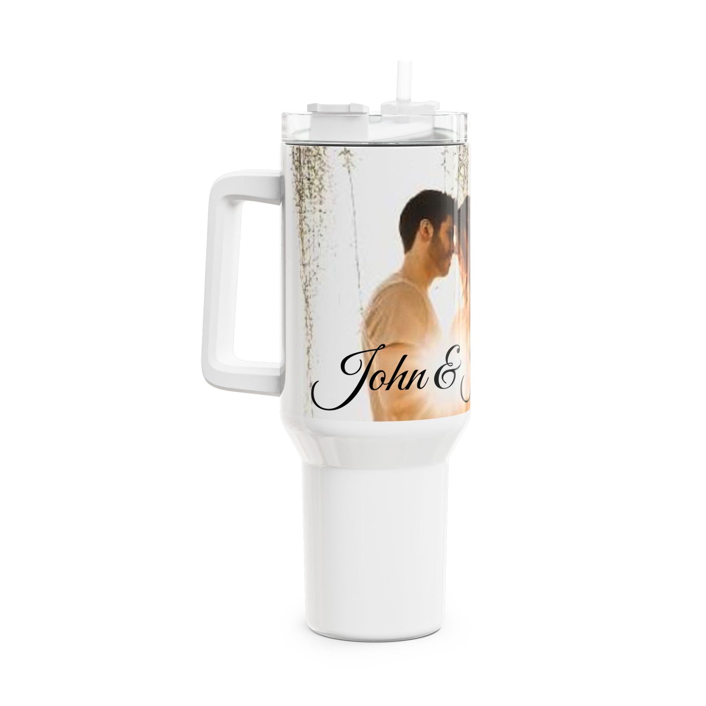 Romantic Couple Photo Tumbler, 40oz | Personalized Name Script