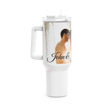 Romantic Couple Photo Tumbler, 40oz | Personalized Name Script