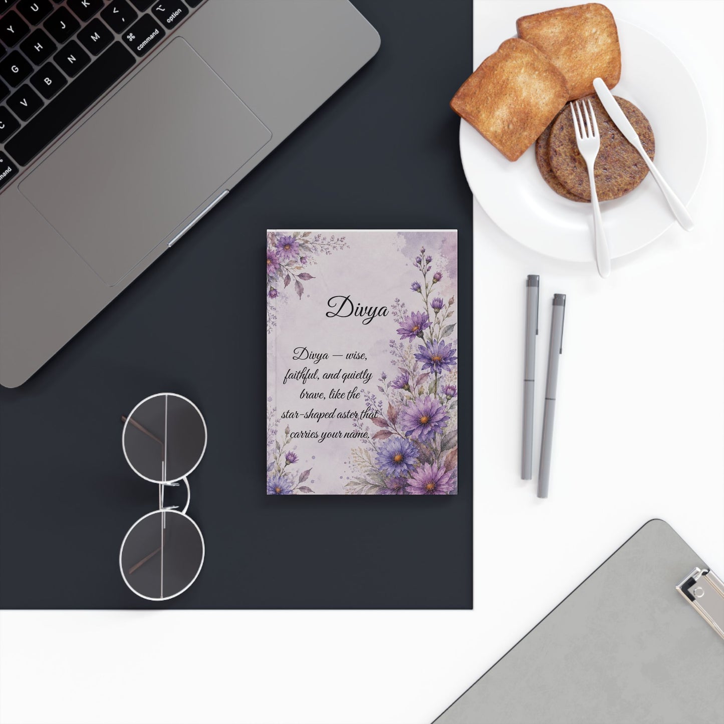 Aster Birth Month Flower Journal Custom Name, September Birthday Back to School Gift for Her, Personalized Student Diary