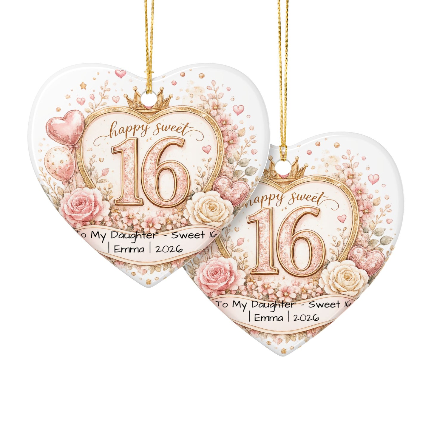 Sweet 16 Daughter Christmas Ornament Personalized with Name Year, Ceramic Keepsake, 16th Birthday Gift from Mom 2026