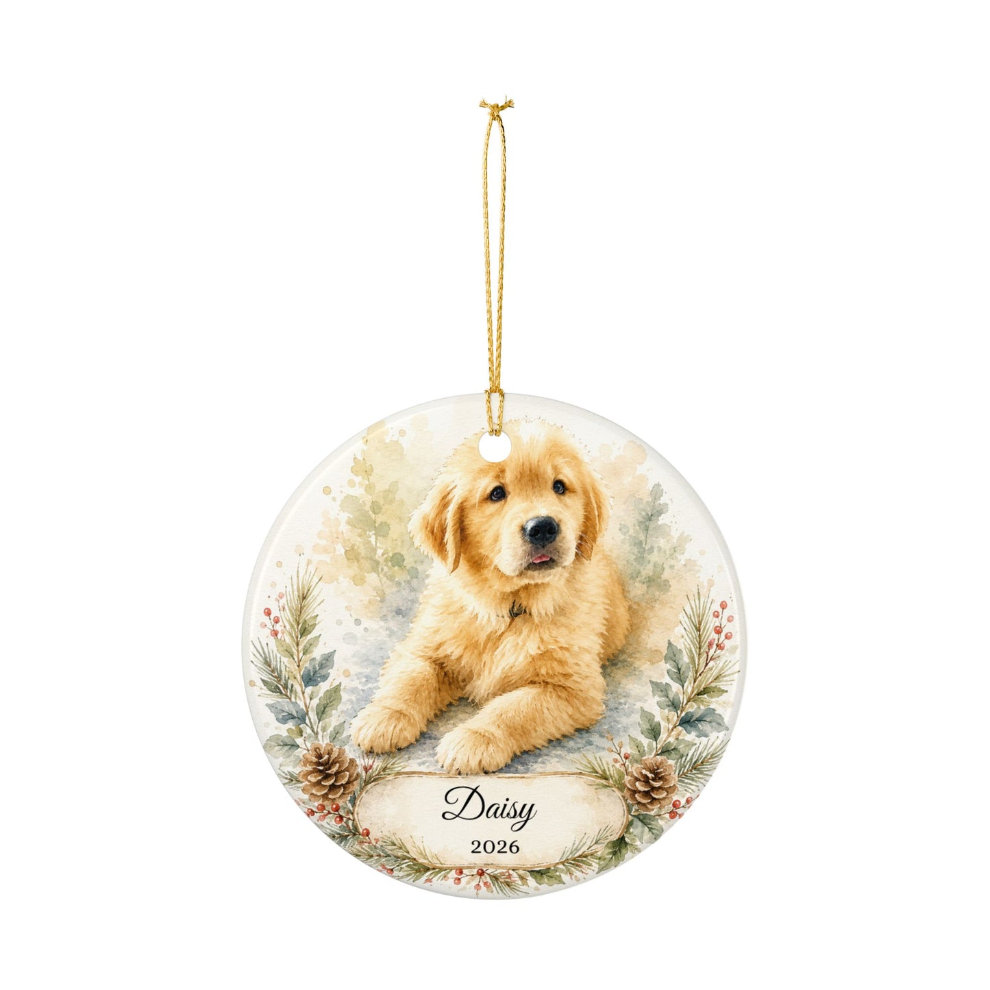 Golden Retriever Puppy Ornament | Ceramic Pet Memorial Christmas Ornament