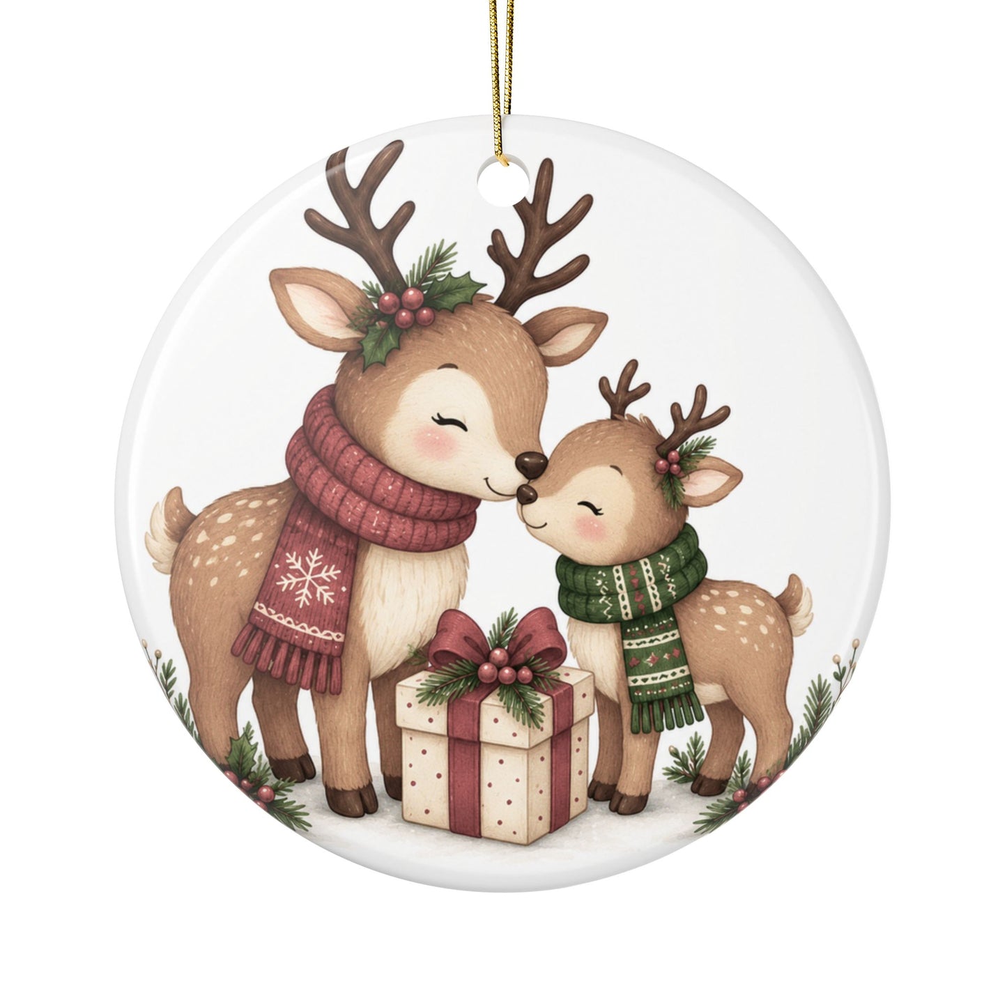 Mama and Baby Reindeer Ceramic Ornament | Christmas Tree Decoration