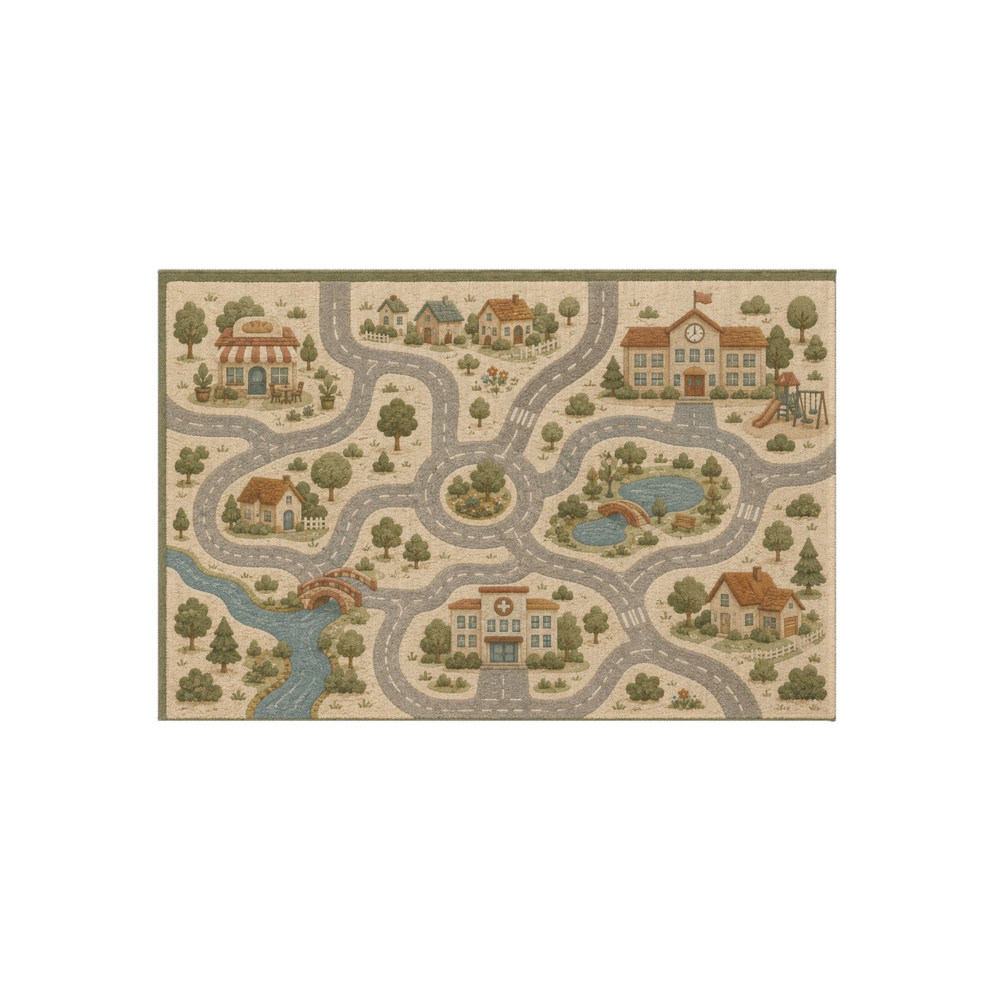 Play Town Map Outdoor Rug | Kids Roadway Pattern, Reversible Patio Mat