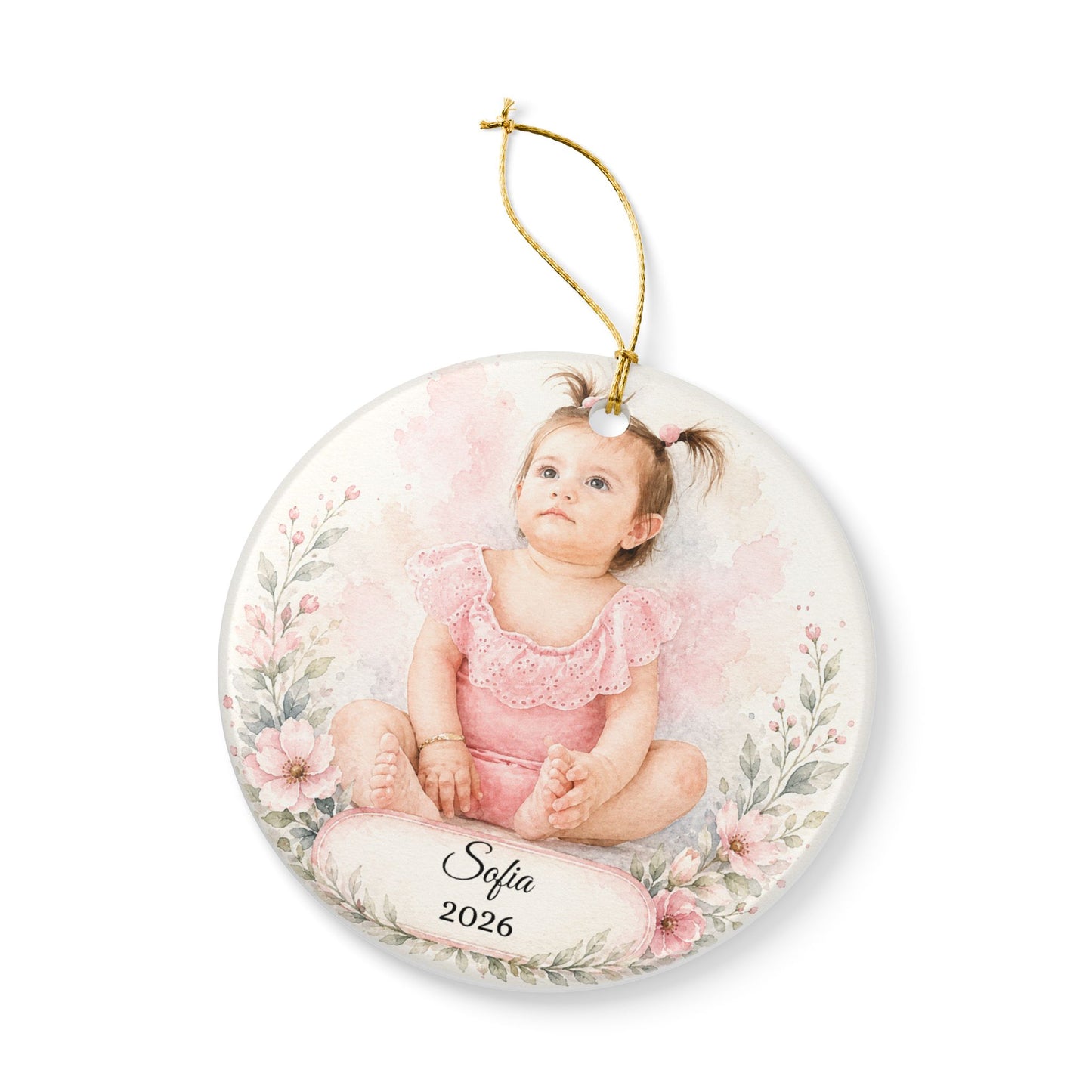 Personalized Baby Portrait Ornament ceramic keepsake | Photo Name Year
