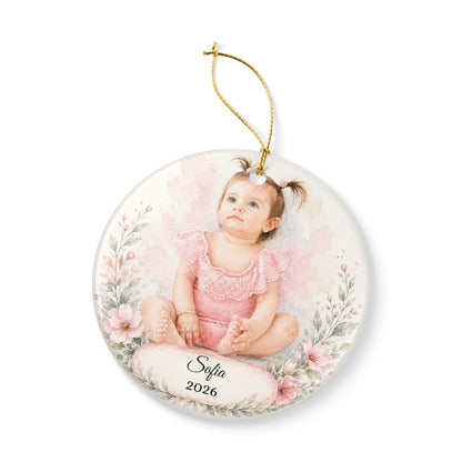 Personalized Baby Portrait Ornament ceramic keepsake | Photo Name Year