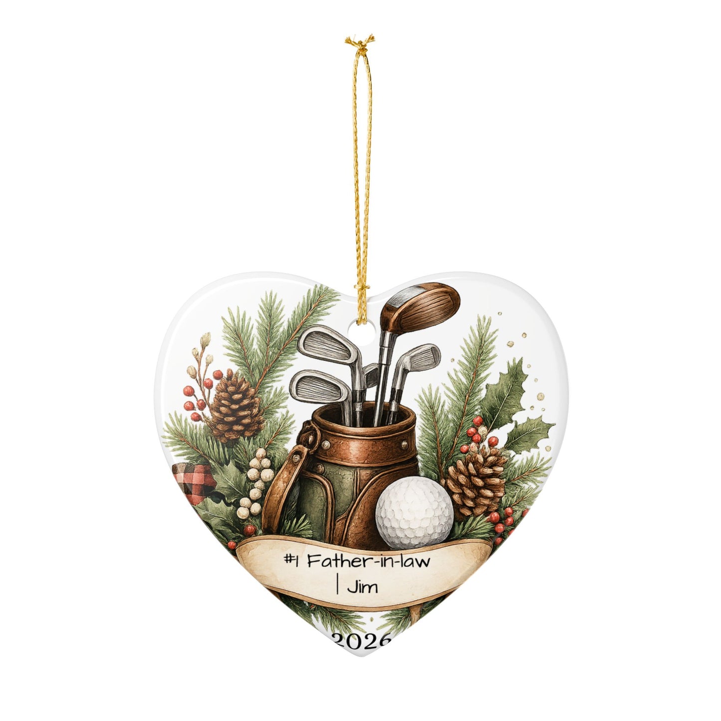 Golf Father in Law Ornament Personalized, Rustic Ceramic Keepsake with Name, Golfer FIL Christmas Gift 2026