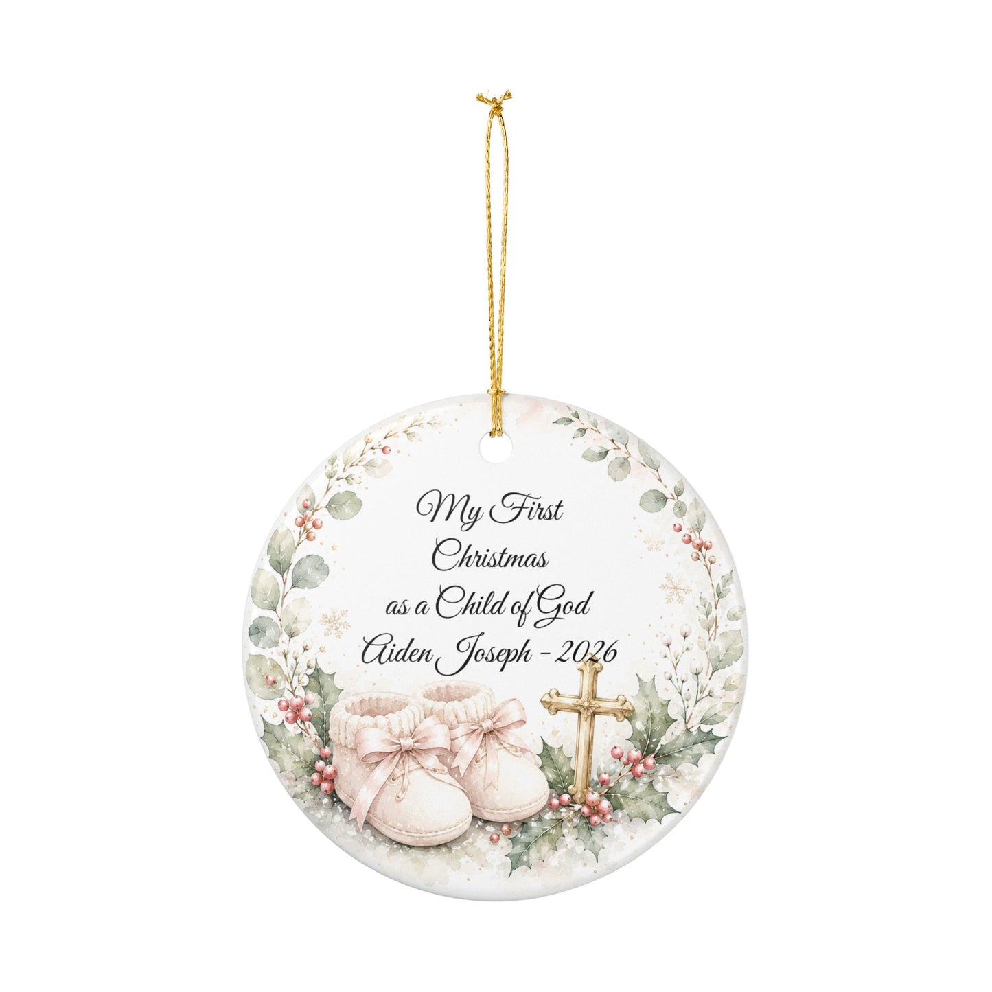 Baby's First Christmas Baptized Ornament, Child of God Personalized Keepsake with Name & Date, Ceramic Christening Christmas Gift 2026
