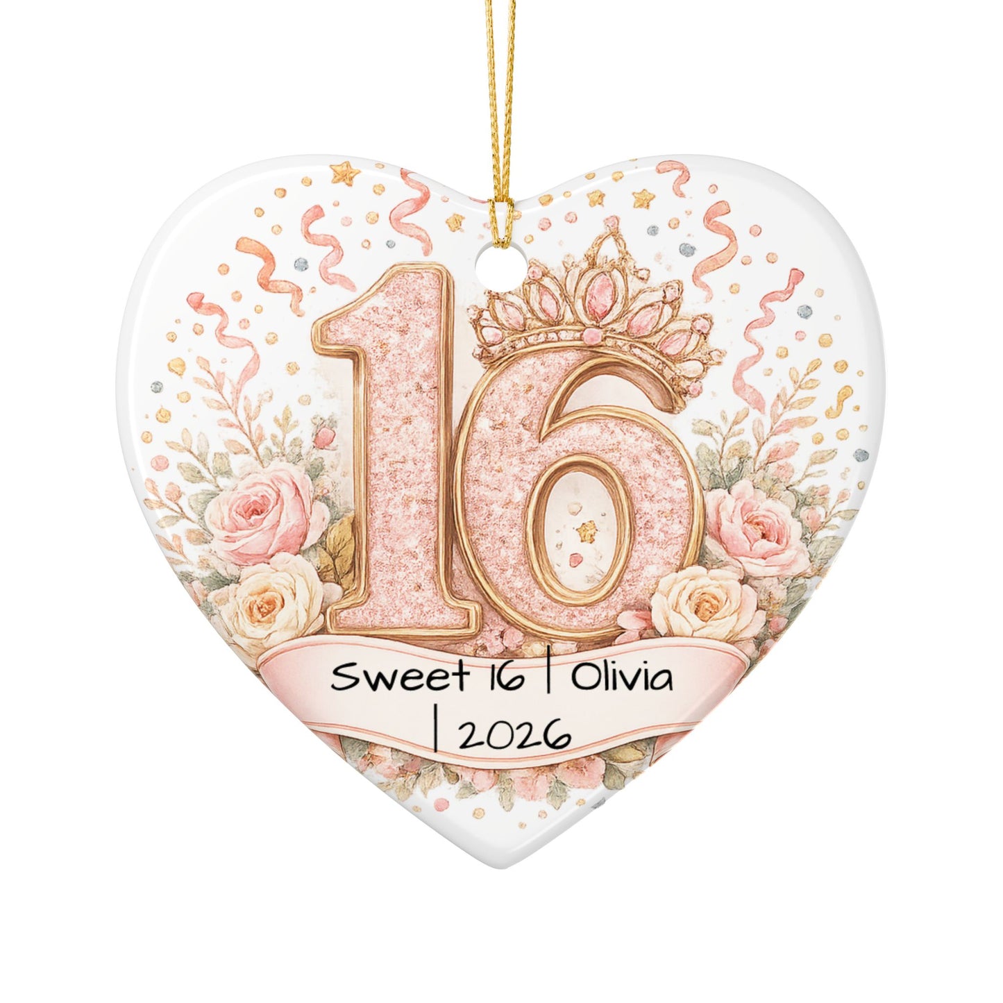 Sweet 16 Christmas Ornament Personalized with Name Year, Ceramic Birthday Keepsake, 16th Birthday Gift for Teen Girl